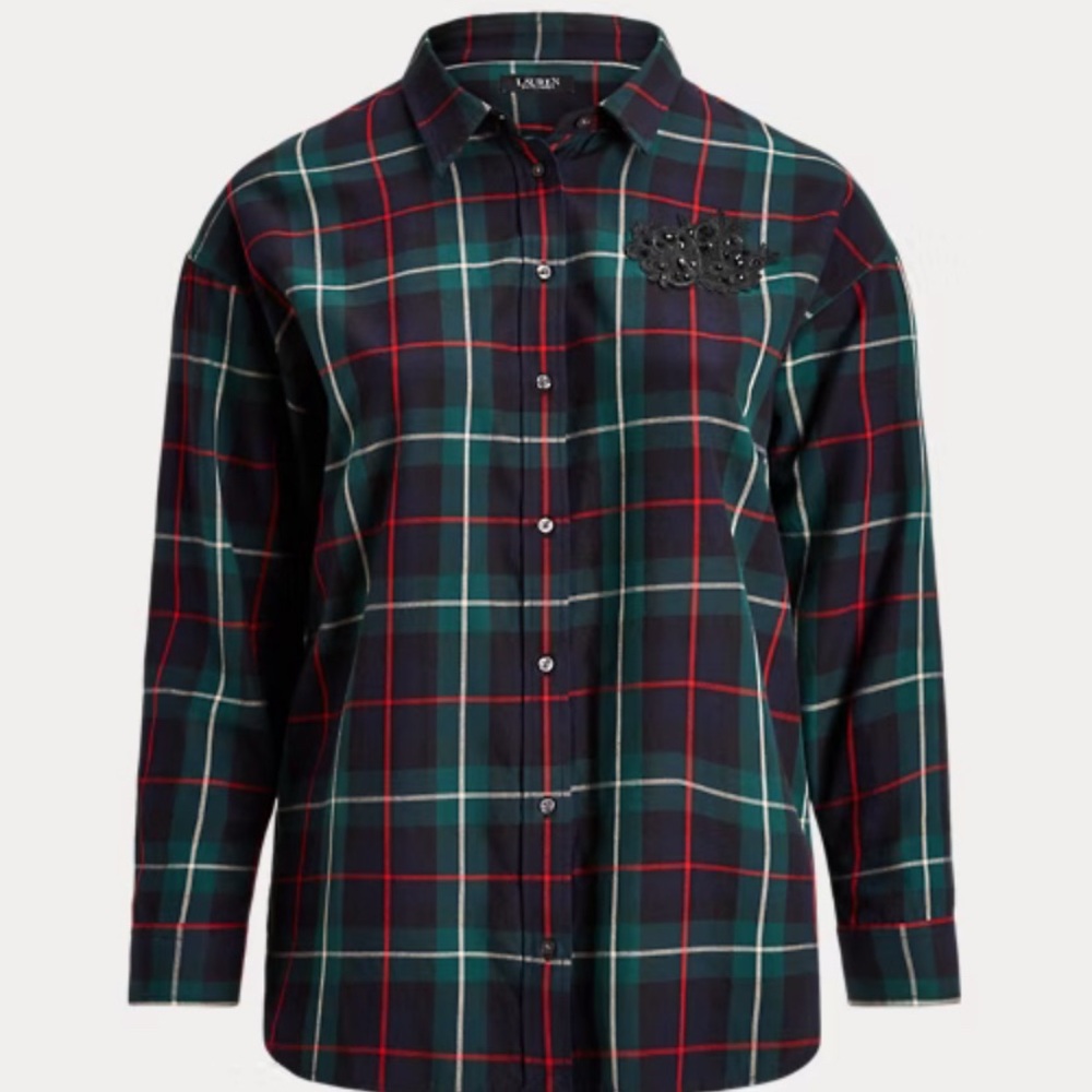 Lauren Ralph Lauren Bullion-Patch Plaid Twill Shirt Size 2X NWT